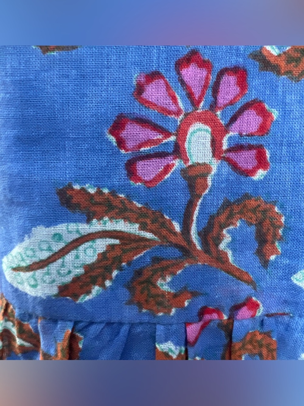Oliphant Blue Floral Block Print Cotton Tiered Mini Dress Small Sleeveless Boho - Picture 6 of 14